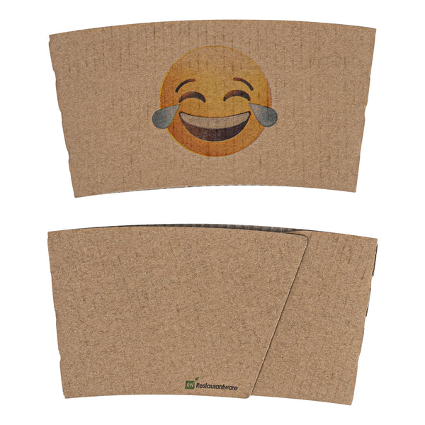 Restaurantware Restpresso Kraft Paper Crying Laughing Emoji Coffee Cup Sleeve - Fits 12 / 16 / 20 Oz Cups - 1000 Count Box