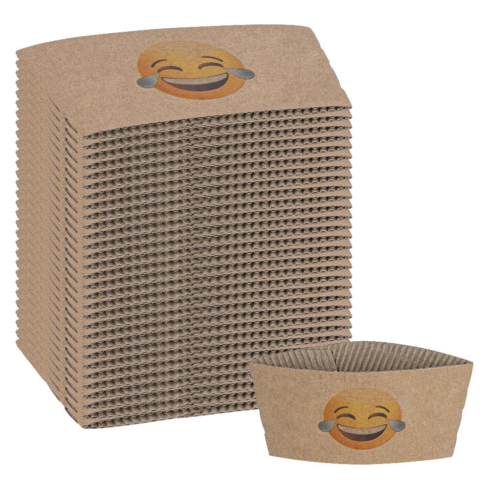 restaurantware Restpresso Kraft Paper Crying Laughing Emoji Coffee Cup Sleeve - Fits 12 / 16 / 20 oz Cups - 1000 count box