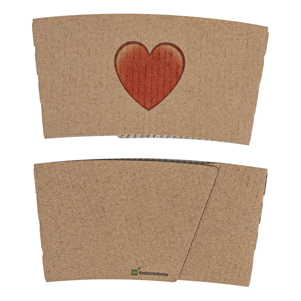 Restaurantware Restpresso Kraft Paper Heart Emoji Coffee Cup Sleeve - Fits 12 / 16 / 20 Oz Cups - 1000 Count Box