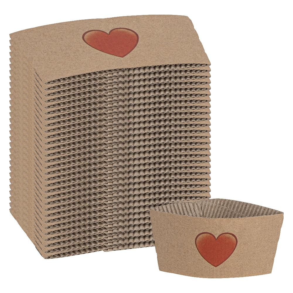 restaurantware Restpresso Kraft Paper Heart Emoji Coffee Cup Sleeve - Fits 12 / 16 / 20 oz Cups - 1000 count box