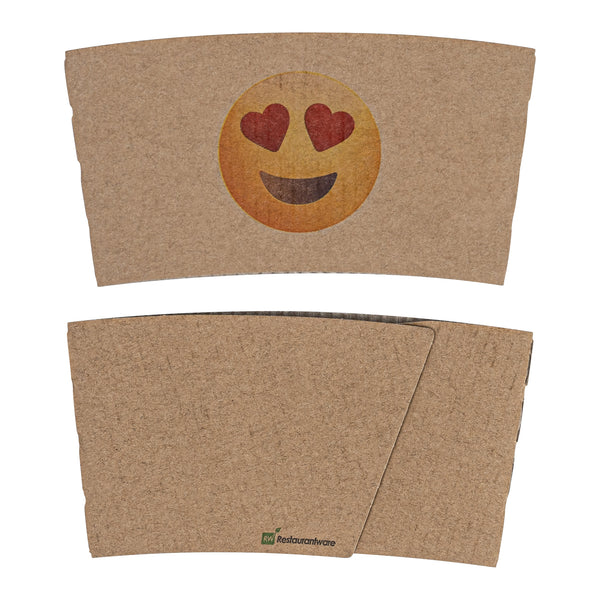 Restaurantware Restpresso Kraft Paper Heart Eyes Emoji Coffee Cup Sleeve - Fits 12 / 16 / 20 Oz Cups - 1000 Count Box
