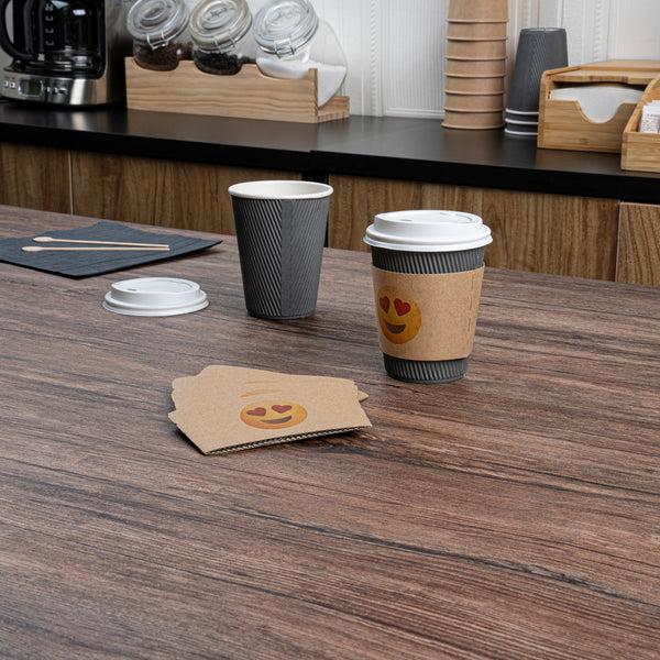 Restaurantware Restpresso Kraft Paper Heart Eyes Emoji Coffee Cup Sleeve - Fits 12 / 16 / 20 Oz Cups - 1000 Count Box