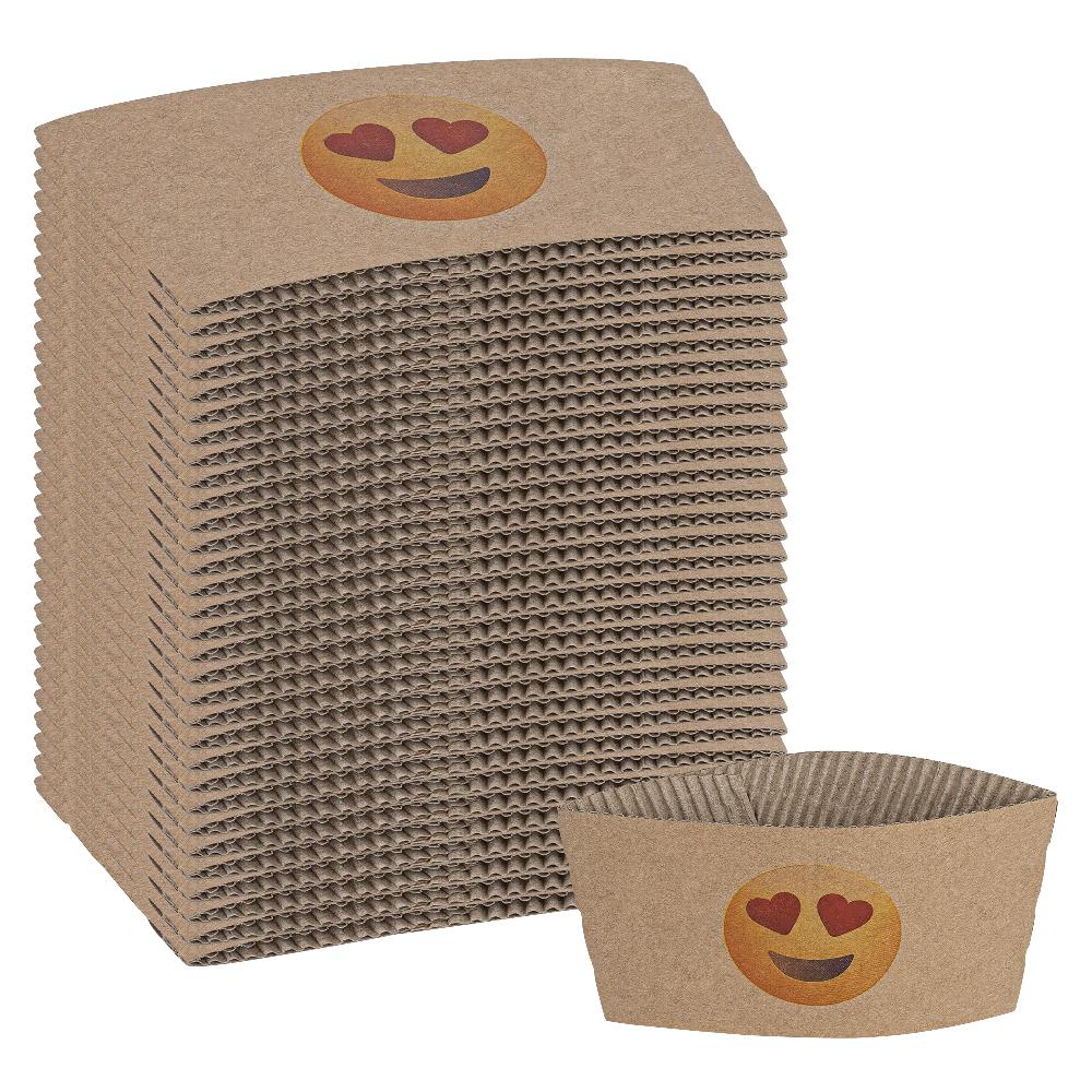 restaurantware Restpresso Kraft Paper Heart Eyes Emoji Coffee Cup Sleeve - Fits 12 / 16 / 20 oz Cups - 1000 count box