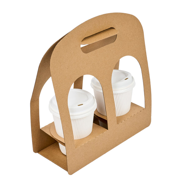 Restaurantware Restpresso Kraft Paper Sunrise Drink Carrier - Fits 2 Cups - 9 3/4" X 4" X 10 3/4" - 100 Count Box