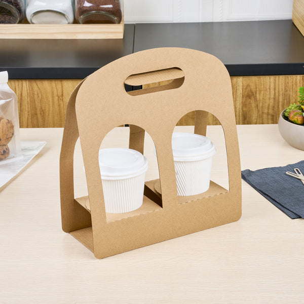 Restaurantware Restpresso Kraft Paper Sunrise Drink Carrier - Fits 2 Cups - 9 3/4" X 4" X 10 3/4" - 100 Count Box