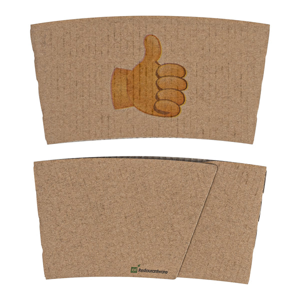 Restaurantware Restpresso Kraft Paper Thumbs Up Emoji Coffee Cup Sleeve - Fits 12 / 16 / 20 Oz Cups - 1000 Count Box