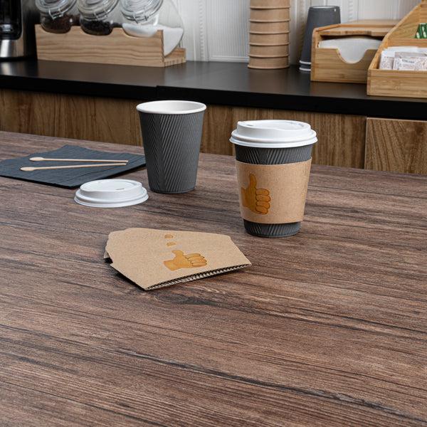 Restaurantware Restpresso Kraft Paper Thumbs Up Emoji Coffee Cup Sleeve - Fits 12 / 16 / 20 Oz Cups - 1000 Count Box
