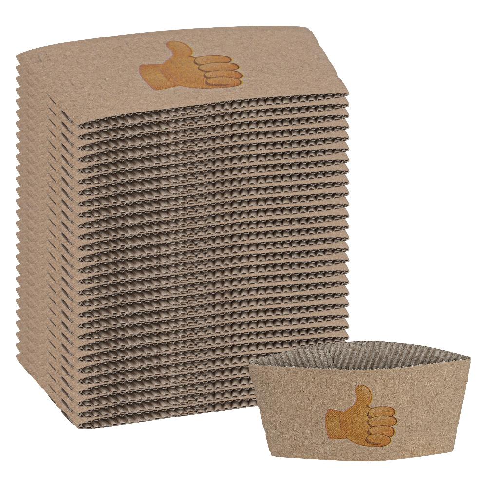 restaurantware Restpresso Kraft Paper Thumbs Up Emoji Coffee Cup Sleeve - Fits 12 / 16 / 20 oz Cups - 1000 count box