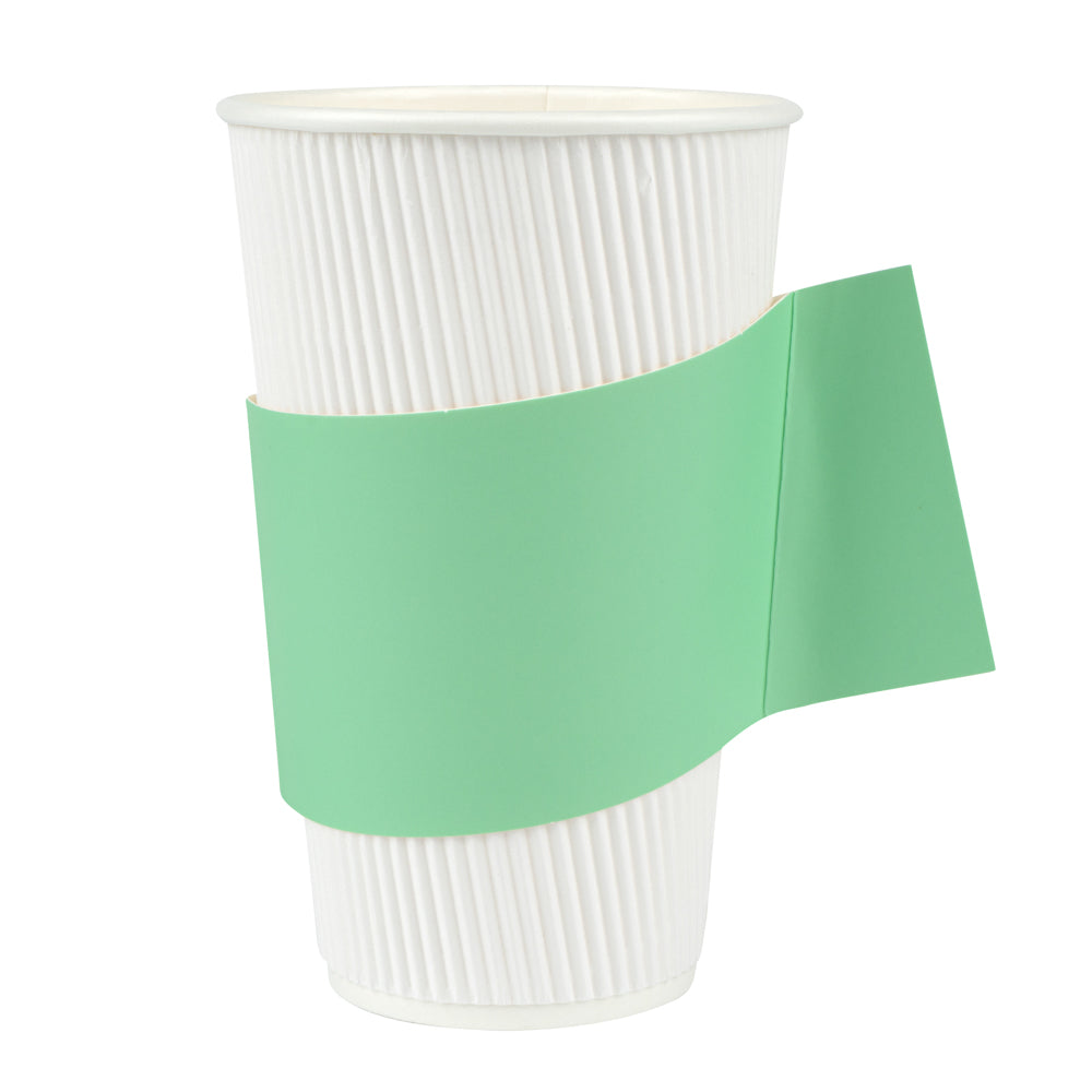 restaurantware Restpresso Mint Green Paper Coffee Cup Sleeve - with Handle Fits 12 / 16 / 20 oz Cups - 1000 count box