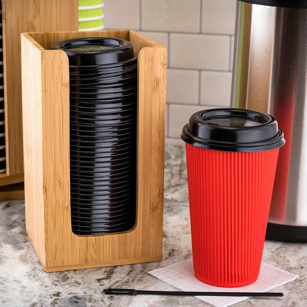 Restaurantware Restpresso Natural Bamboo Coffee Cup / Lid / Cocktail Napkin Organizer - 4 1/2" X 4 1/2" X 8" - 1 Count Box