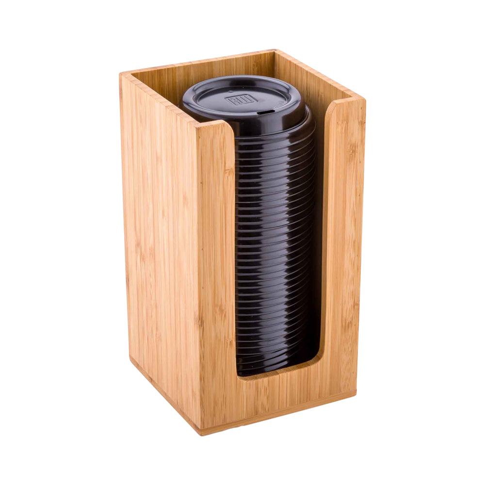restaurantware Restpresso Natural Bamboo Coffee Cup / Lid / Cocktail Napkin Organizer - 4 1/2" x 4 1/2" x 8" - 1 count box