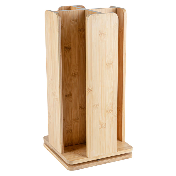 Restaurantware Restpresso Natural Bamboo Coffee Cup / Lid Organizer - 4 Section Revolving - 9" X 9" X 18" - 1 Count Box