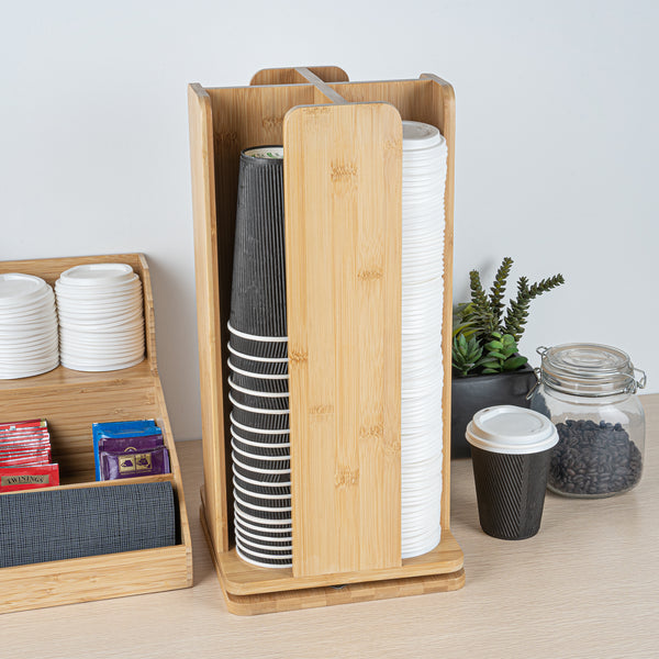 Restaurantware Restpresso Natural Bamboo Coffee Cup / Lid Organizer - 4 Section Revolving - 9" X 9" X 18" - 1 Count Box
