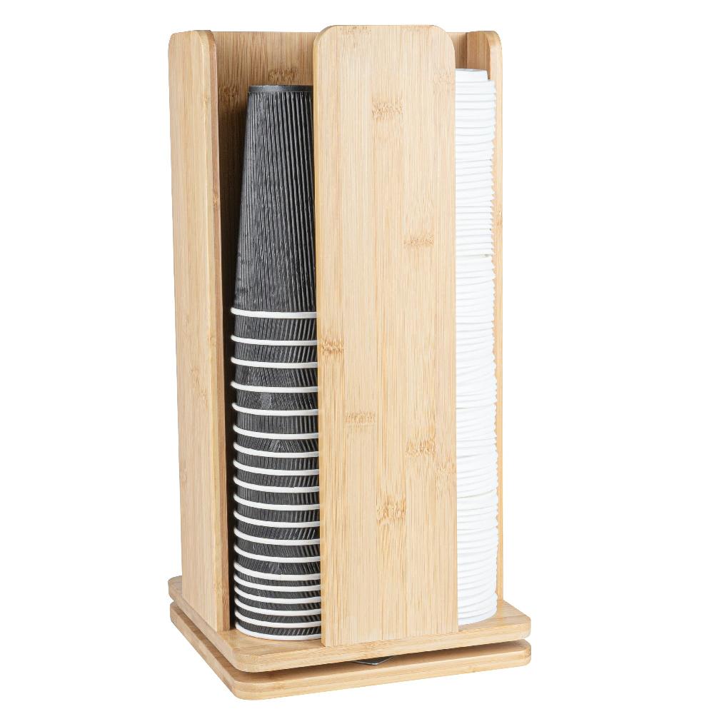 restaurantware Restpresso Natural Bamboo Coffee Cup / Lid Organizer - 4 Section Revolving - 9" x 9" x 18" - 1 count box