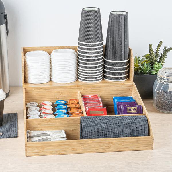 Restaurantware Restpresso Natural Bamboo Condiment / Coffee Cup / Lid Organizer - 15" X 14 1/4" X 9 1/4" - 1 Count Box