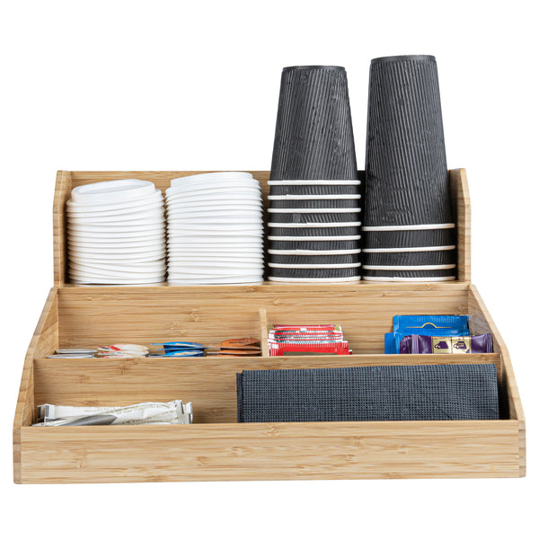 Restaurantware Restpresso Natural Bamboo Condiment / Coffee Cup / Lid Organizer - 15" X 14 1/4" X 9 1/4" - 1 Count Box