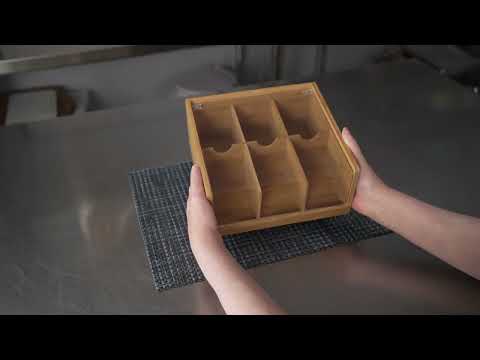 Restaurantware Restpresso Natural Bamboo Tea Organizer - 6 Compartments With Plastic Cover - 8 1/2" X 8" X 3 1/2" - 1 Count Box