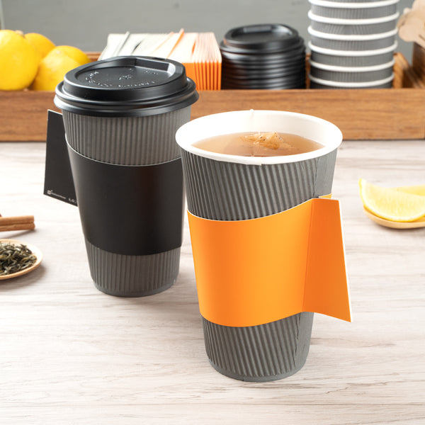 Restaurantware Restpresso Orange Paper Coffee Cup Sleeve - With Handle Fits 12 / 16 / 20 Oz Cups - 1000 Count Box