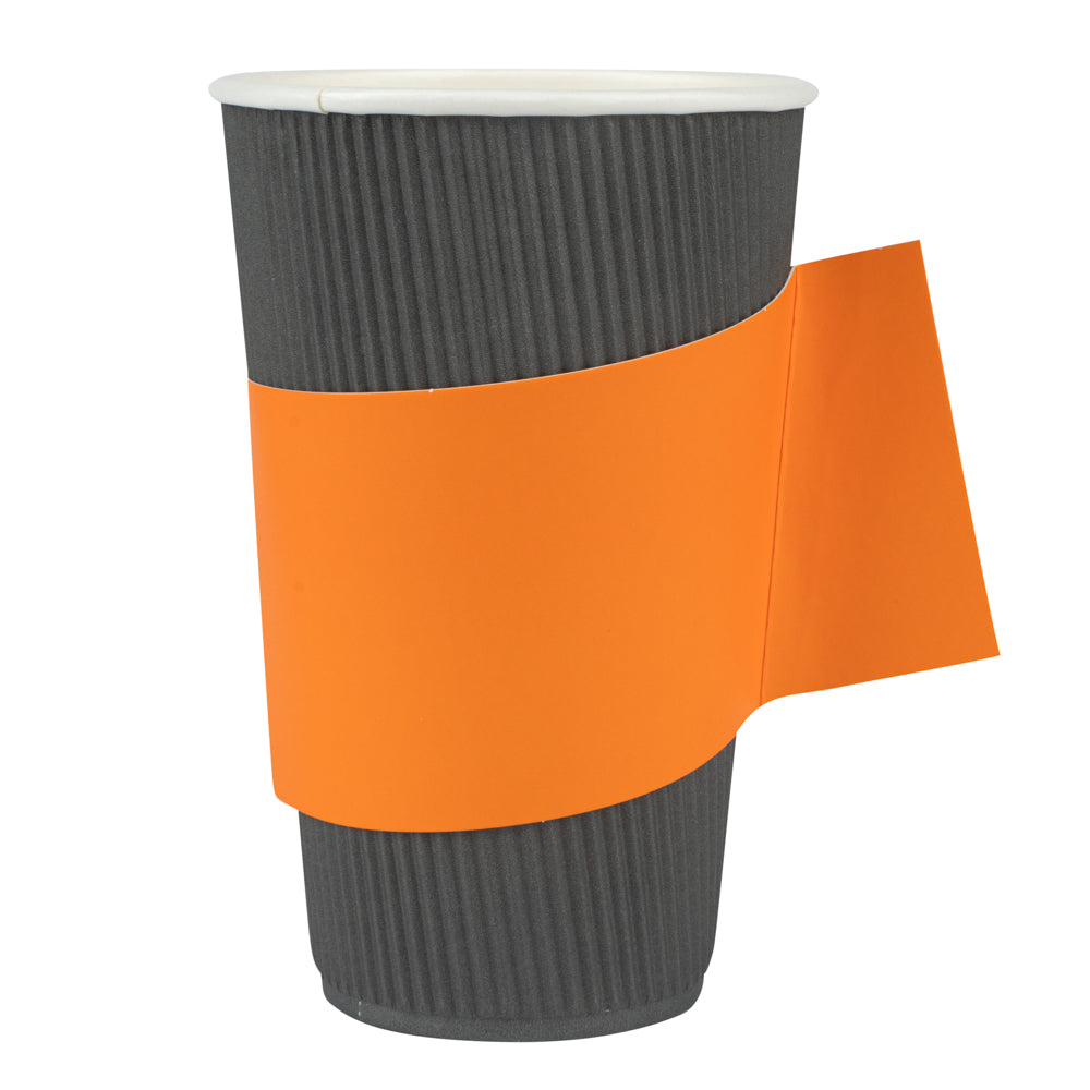 restaurantware Restpresso Orange Paper Coffee Cup Sleeve - with Handle Fits 12 / 16 / 20 oz Cups - 1000 count box