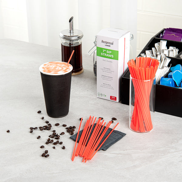 Restaurantware Restpresso Red Plastic Coffee Stirrer / Sip Straw - 7" - 5000 Count Box