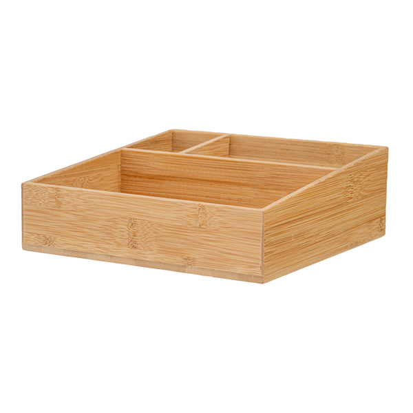 Restaurantware Restpresso Square Natural Bamboo Packet Organizer - 8 1/4" X 8 1/4" X 2" - 1 Count Box