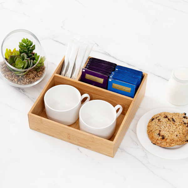 Restaurantware Restpresso Square Natural Bamboo Packet Organizer - 8 1/4" X 8 1/4" X 2" - 1 Count Box