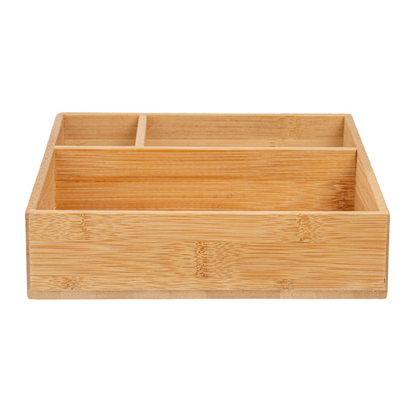 Restaurantware Restpresso Square Natural Bamboo Packet Organizer - 8 1/4" X 8 1/4" X 2" - 1 Count Box