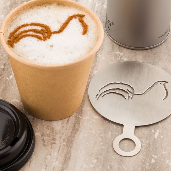 Restaurantware Restpresso Stainless Steel Bird Coffee Decorating Stencil - 4 3/4" X 3 1/4" - 1 Count Box
