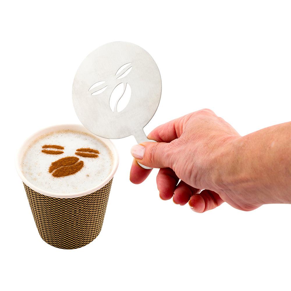 restaurantware Restpresso Stainless Steel Cafe Bean Coffee Decorating Stencil - 4 3/4" x 3 1/4" - 1 count box