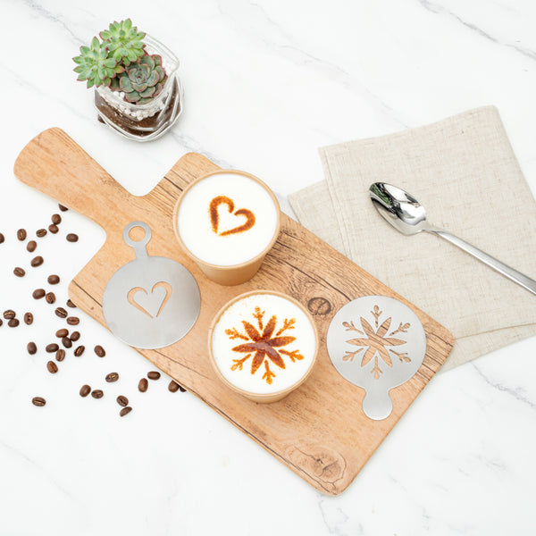 Restaurantware Restpresso Stainless Steel Coffee Decorating Stencil Set - Includes 8 Stencils - 4 3/4" X 3 1/4" - 8 Count Box