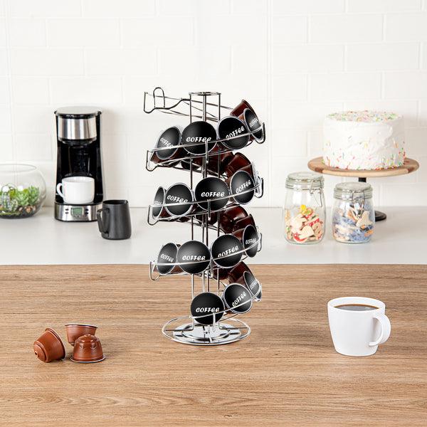 Restaurantware Restpresso Stainless Steel Coffee Pod / Capsule Holder - Revolving Holds 35-50 K-Cups - 7" X 7" X 16 1/4" - 1 Count Box