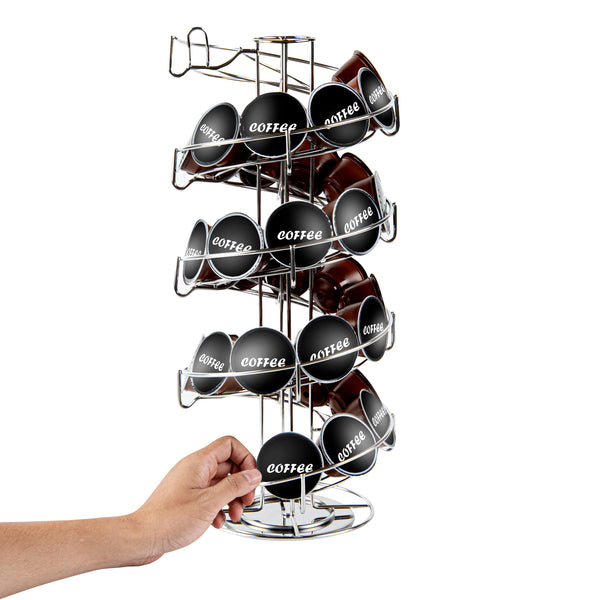 Restaurantware Restpresso Stainless Steel Coffee Pod / Capsule Holder - Revolving Holds 35-50 K-Cups - 7" X 7" X 16 1/4" - 1 Count Box