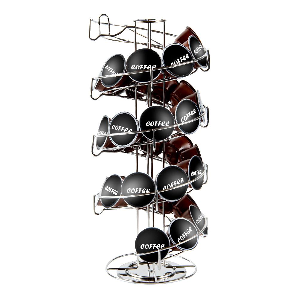 restaurantware Restpresso Stainless Steel Coffee Pod / Capsule Holder - Revolving Holds 35-50 K-Cups - 7" x 7" x 16 1/4" - 1 count box