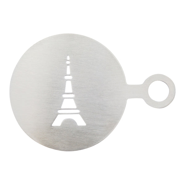 Restaurantware Restpresso Stainless Steel Eiffel Tower Coffee Decorating Stencil - 4 3/4" X 3 1/4" - 1 Count Box