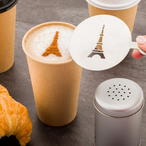 Restaurantware Restpresso Stainless Steel Eiffel Tower Coffee Decorating Stencil - 4 3/4" X 3 1/4" - 1 Count Box