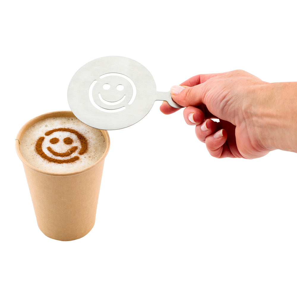 restaurantware Restpresso Stainless Steel Smiley Face Coffee Decorating Stencil - 4 3/4" x 3 1/4" - 1 count box