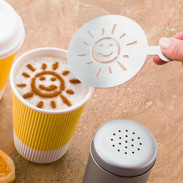 Restaurantware Restpresso Stainless Steel Smiley Sun Coffee Decorating Stencil - 4 3/4" X 3 1/4" - 1 Count Box