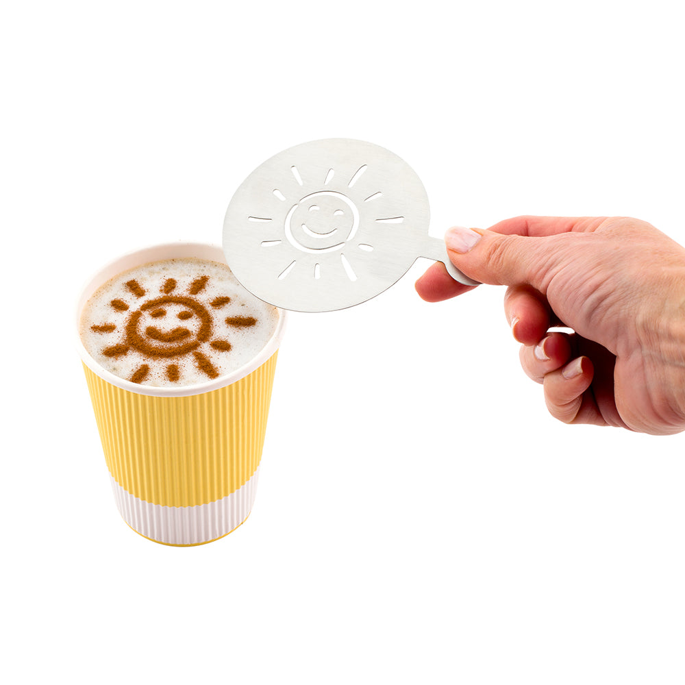 restaurantware Restpresso Stainless Steel Smiley Sun Coffee Decorating Stencil - 4 3/4" x 3 1/4" - 1 count box