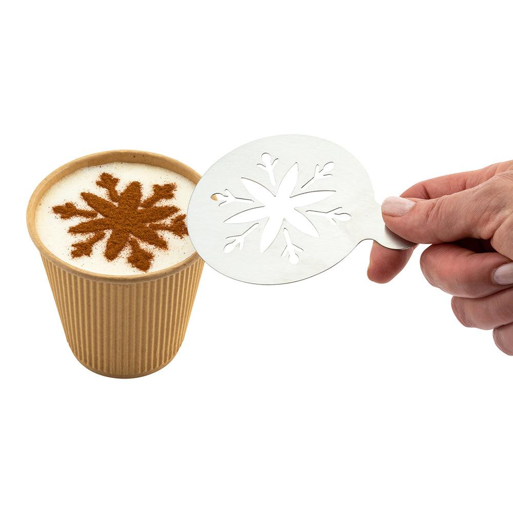 restaurantware Restpresso Stainless Steel Snowflake Coffee Decorating Stencil - 4 1/4" x 3 1/4" - 1 count box