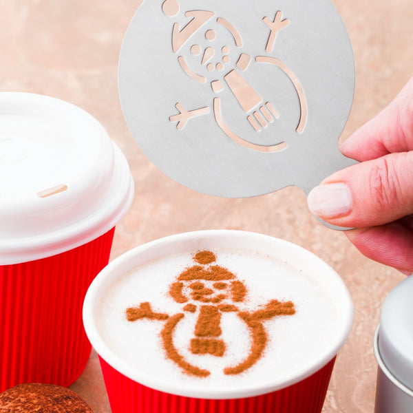 Restaurantware Restpresso Stainless Steel Snowman Coffee Decorating Stencil - 4 1/4" X 3 1/4" - 1 Count Box