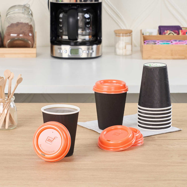 Restaurantware Restpresso Tangerine Orange Plastic Coffee Cup Lid - Fits 8 12 16 And 20 Oz - 500 Count Box