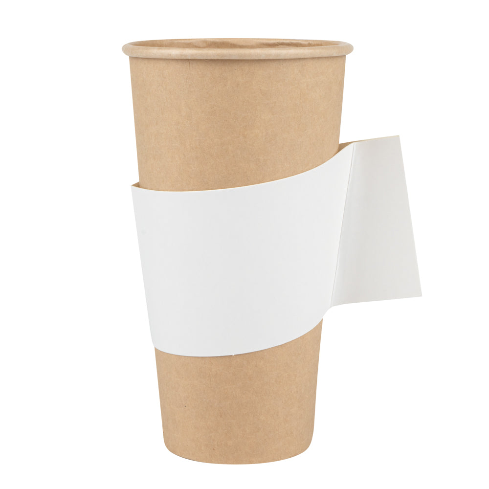 restaurantware Restpresso White Paper Coffee Cup Sleeve - with Handle Fits 12 / 16 / 20 oz Cups - 1000 count box