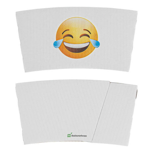 Restaurantware Restpresso White Paper Crying Laughing Emoji Coffee Cup Sleeve - Fits 12 / 16 / 20 Oz Cups - 1000 Count Box