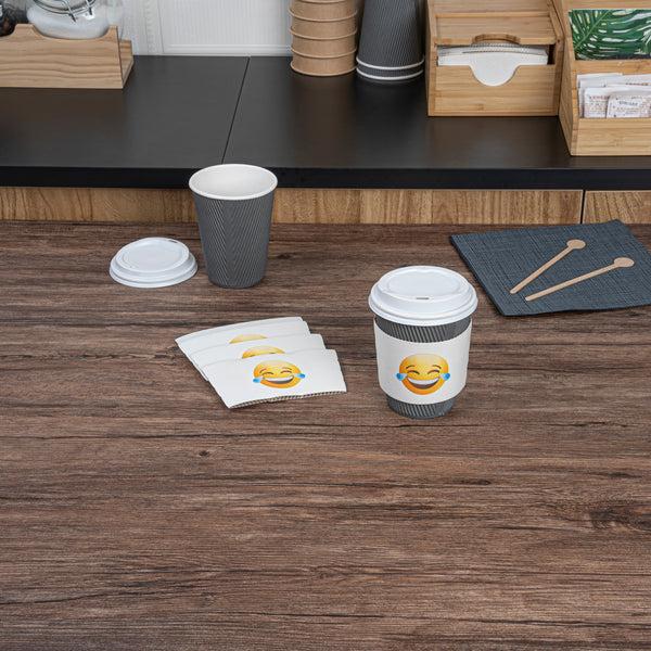 Restaurantware Restpresso White Paper Crying Laughing Emoji Coffee Cup Sleeve - Fits 12 / 16 / 20 Oz Cups - 1000 Count Box