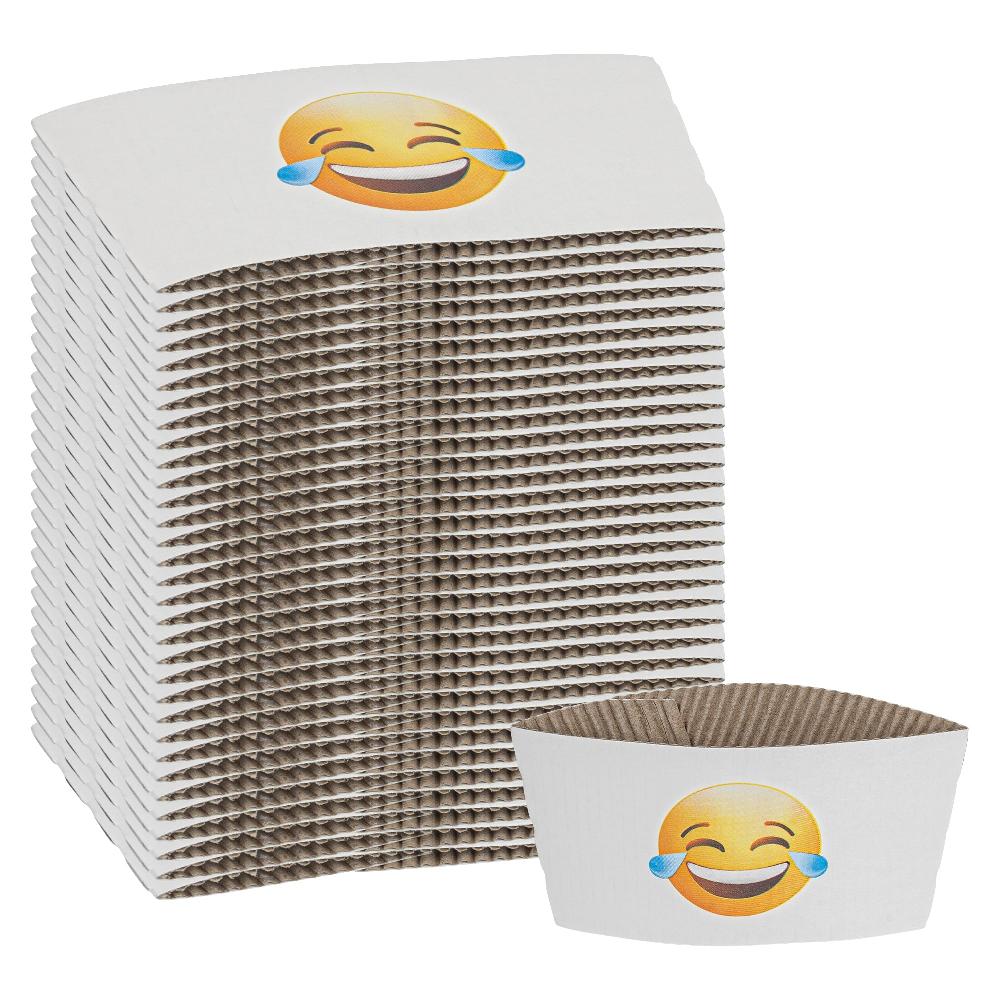 restaurantware Restpresso White Paper Crying Laughing Emoji Coffee Cup Sleeve - Fits 12 / 16 / 20 oz Cups - 1000 count box