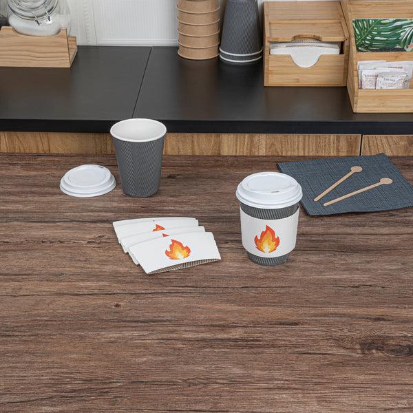 Restaurantware Restpresso White Paper Fire Emoji Coffee Cup Sleeve - Fits 12 / 16 / 20 Oz Cups - 1000 Count Box