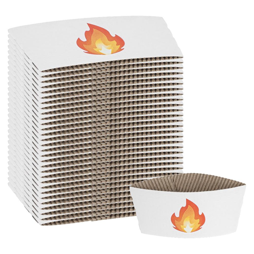 restaurantware Restpresso White Paper Fire Emoji Coffee Cup Sleeve - Fits 12 / 16 / 20 oz Cups - 1000 count box