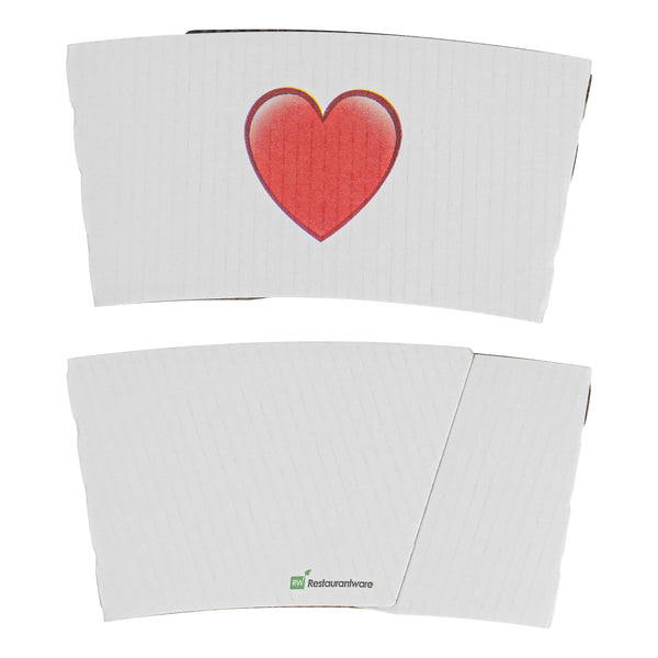 Restaurantware Restpresso White Paper Heart Emoji Coffee Cup Sleeve - Fits 12 / 16 / 20 Oz Cups - 1000 Count Box