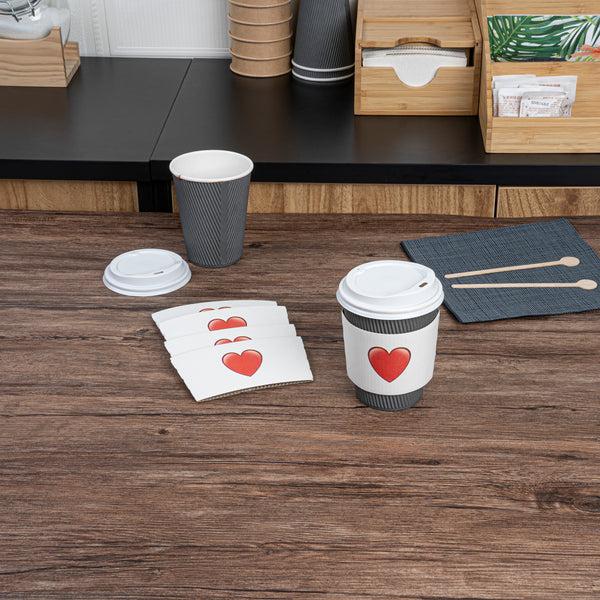 Restaurantware Restpresso White Paper Heart Emoji Coffee Cup Sleeve - Fits 12 / 16 / 20 Oz Cups - 1000 Count Box