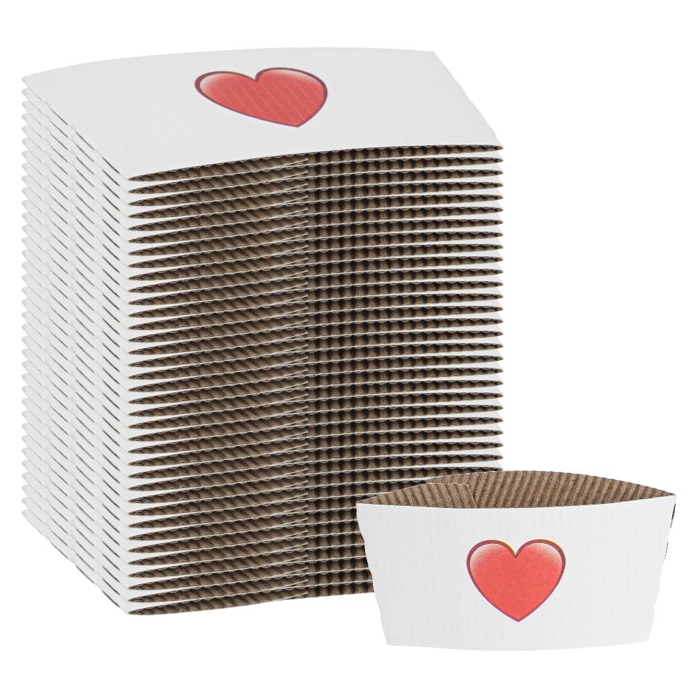 restaurantware Restpresso White Paper Heart Emoji Coffee Cup Sleeve - Fits 12 / 16 / 20 oz Cups - 1000 count box